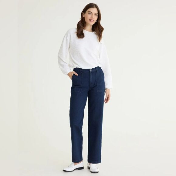 New With Tags Reitmans‎ Size 32 Straight Leg Mid-Rise Utility Dark Denim Jeans - Picture 1 of 16